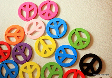 10 x Multicolor Peace Wood Beads 24mm